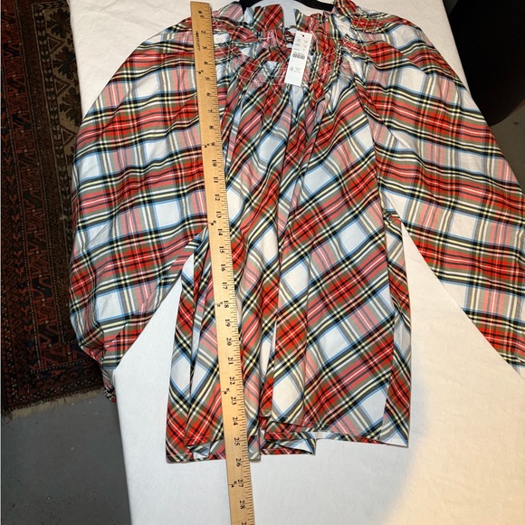 J Crew Smocked-neck cotton poplin top in Snowy Stewart tartan - Picture 4 of 5